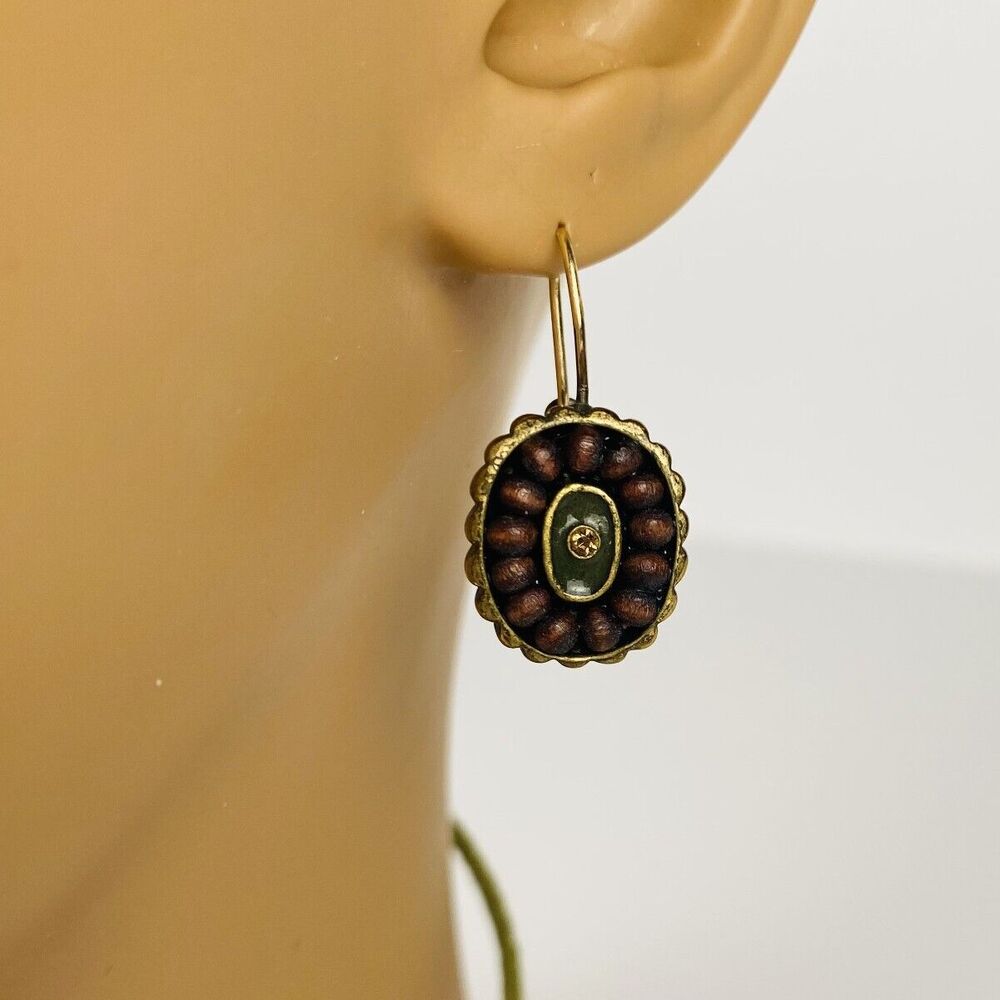 Vintage Lia Sophia Floral Medallion Necklace Choker and Earrings Green Brown Set - Picture 4 of 11